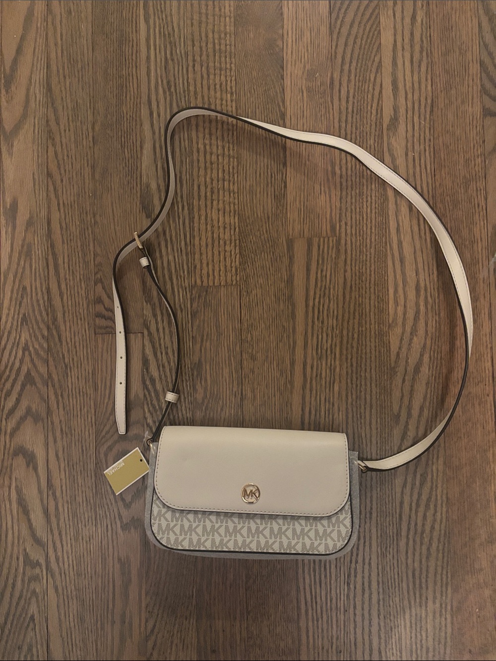 Michael Kors Beige Cream Crossbody Bag with Signature MK Print